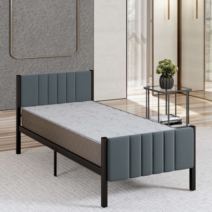 Viengulė metalinė lova LUNOR 90x200 cm antracitas maksimali apkrova 120 kg