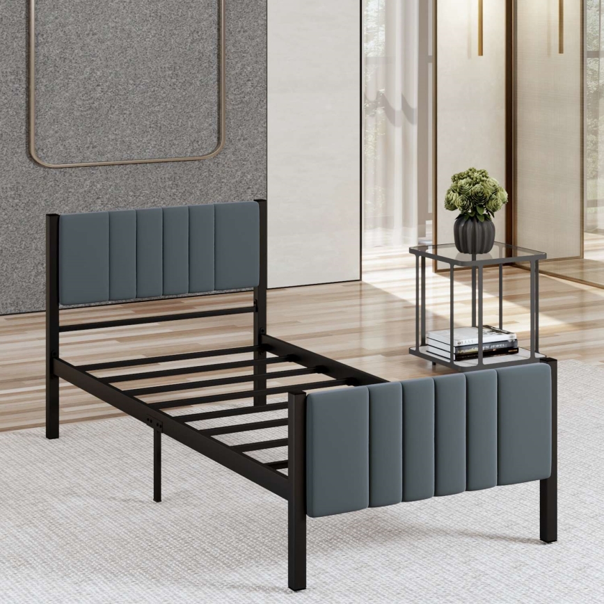 Viengulė metalinė lova LUNOR 90x200 cm antracitas maksimali apkrova 120 kg