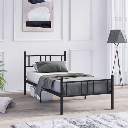 Viengulė metalinė lova PIRON, 90 x 200 cm, juoda, maksimali apkrova 120 kg
