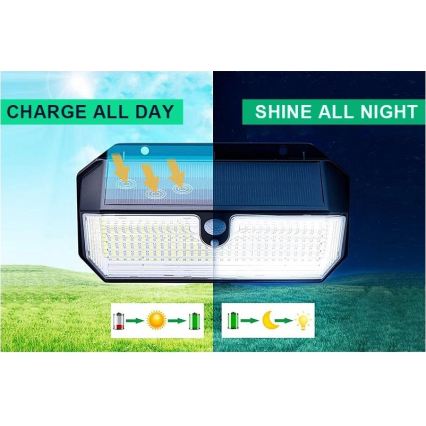 Viking - LED saulės sieninis šviestuvas su jutikliu LED/2W/3,7V IP65 6000K 2200 mAh