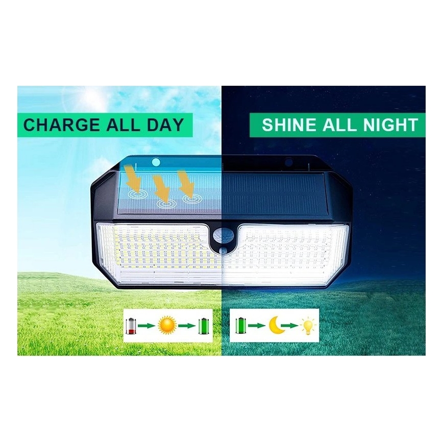 Viking - LED saulės sieninis šviestuvas su jutikliu LED/2W/3,7V IP65 6000K 2200 mAh