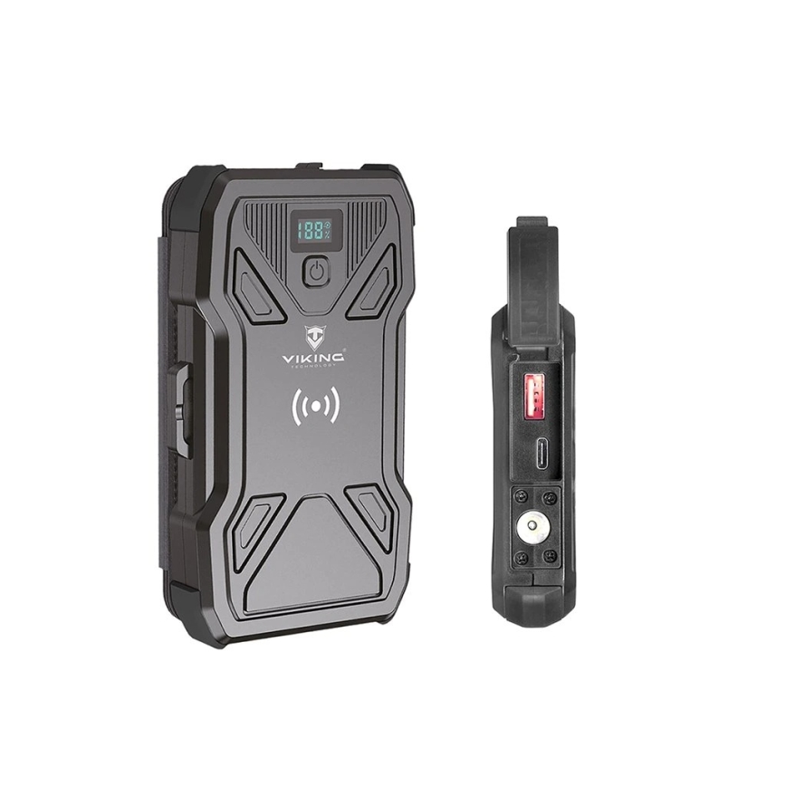 Viking - Power Bank su LED žibintuvėliu, belaidžiu įkrovimu ir saulės moduliu Power Delivery 22,5W/10000 mAh