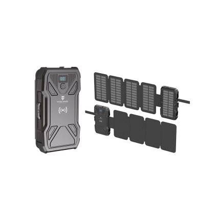 Viking - Power Bank su LED žibintuvėliu, belaidžiu įkrovimu ir saulės moduliu Power Delivery 22,5W/10000 mAh