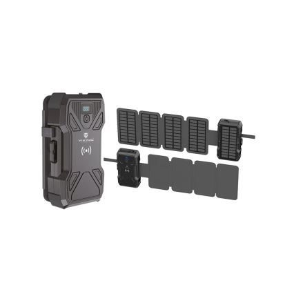Viking - išorinis akumuliatorius su LED žibintu, belaidžiu įkrovimu ir saulės skydeliu Power Delivery 22,5W/30000 mAh