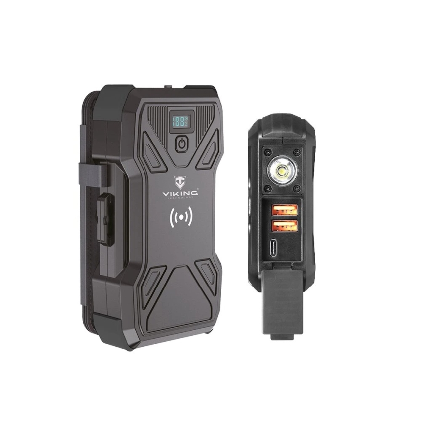 Viking - išorinis akumuliatorius su LED žibintu, belaidžiu įkrovimu ir saulės skydeliu Power Delivery 22,5W/30000 mAh