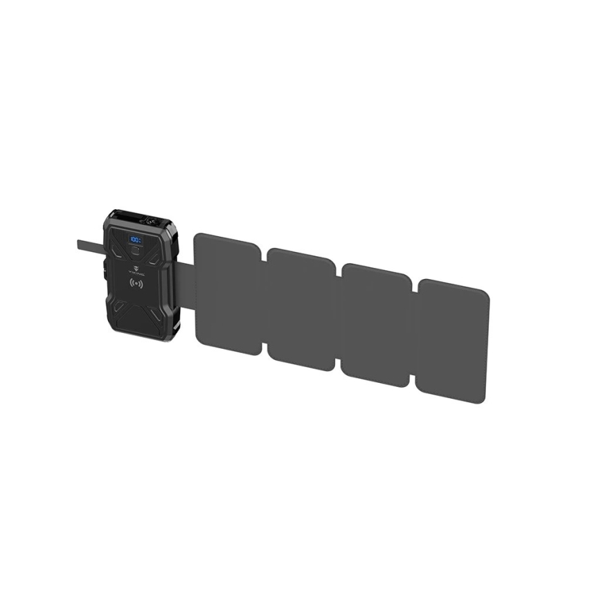 Viking - išorinis akumuliatorius su LED žibintuvėliu, belaidžiu įkrovimu ir saulės panele Power Delivery 22,5W/20000 mAh
