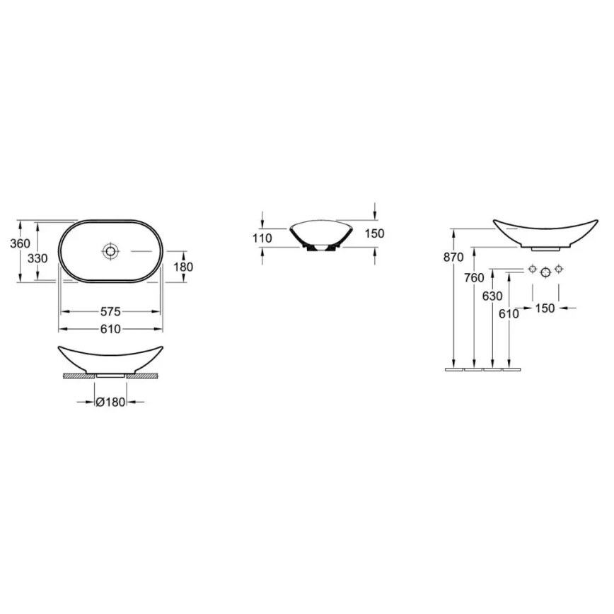 Villeroy & Boch 411060R1 - Praustuvas ant stalviršio MY NATURE 61x36 cm keramika/balta