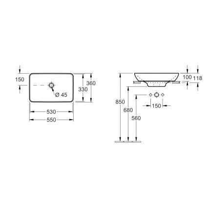 Villeroy & Boch 41135501 - Praustuvas ant stalviršio VENTICELLO 55,5x36 cm keramika/balta
