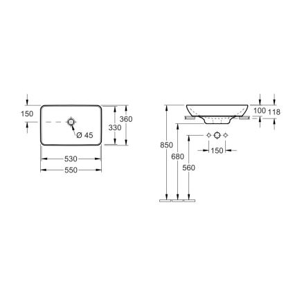Villeroy & Boch 411355R1 - Praustuvas ant stalviršio VENTICELLO 55,5x36 cm keramika/balta