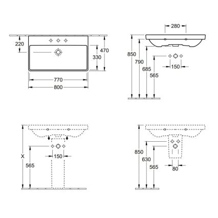 Villeroy & Boch 41568001 - Pakabinamas praustuvas AVENTO 80x47 cm keramika/balta