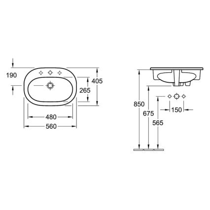 Villeroy & Boch 41615601 - Įmontuojamas praustuvas O.NOVO 56x40,5 cm keramika/balta
