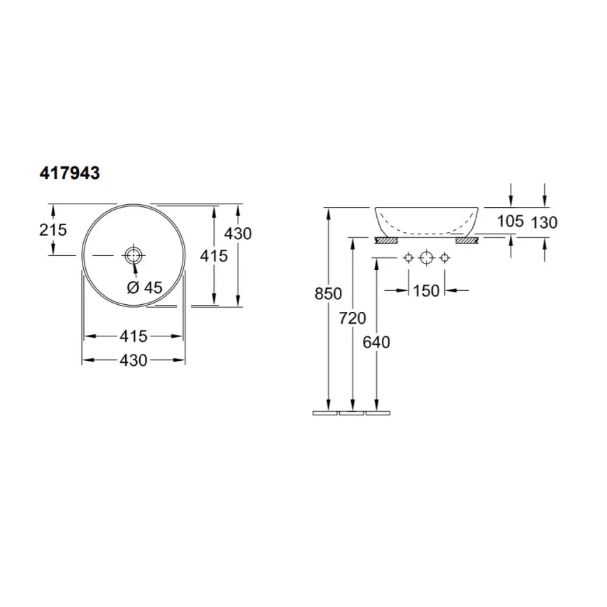 Villeroy & Boch 417943R1 - Praustuvas ant stalviršio ARTIS Ø 43 cm keramika/balta