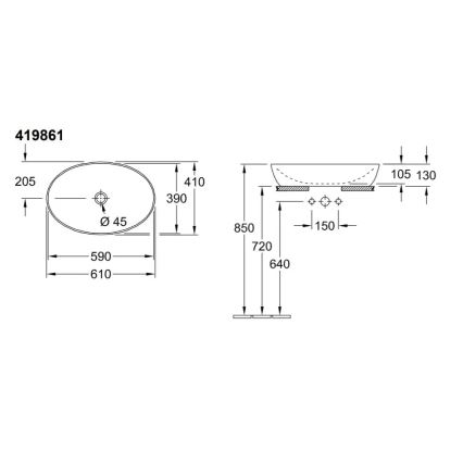 Villeroy & Boch 419861R1 - ARTIS praustuvas ant stalviršio, 61 x 41 cm, keramika/balta