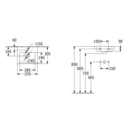 Villeroy & Boch 43703701 - Pakabinamas praustuvas SUBWAY 37x30,5 cm keramika/balta