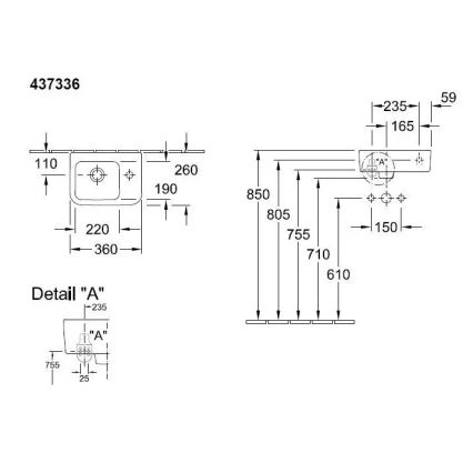 Villeroy & Boch 43733601 - Pakabinamas praustuvas ARCHITECTURA 36x26 cm keramika/balta