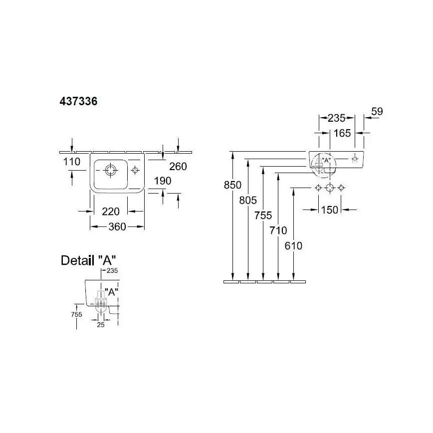 Villeroy & Boch 43733601 - Pakabinamas praustuvas ARCHITECTURA 36x26 cm keramika/balta