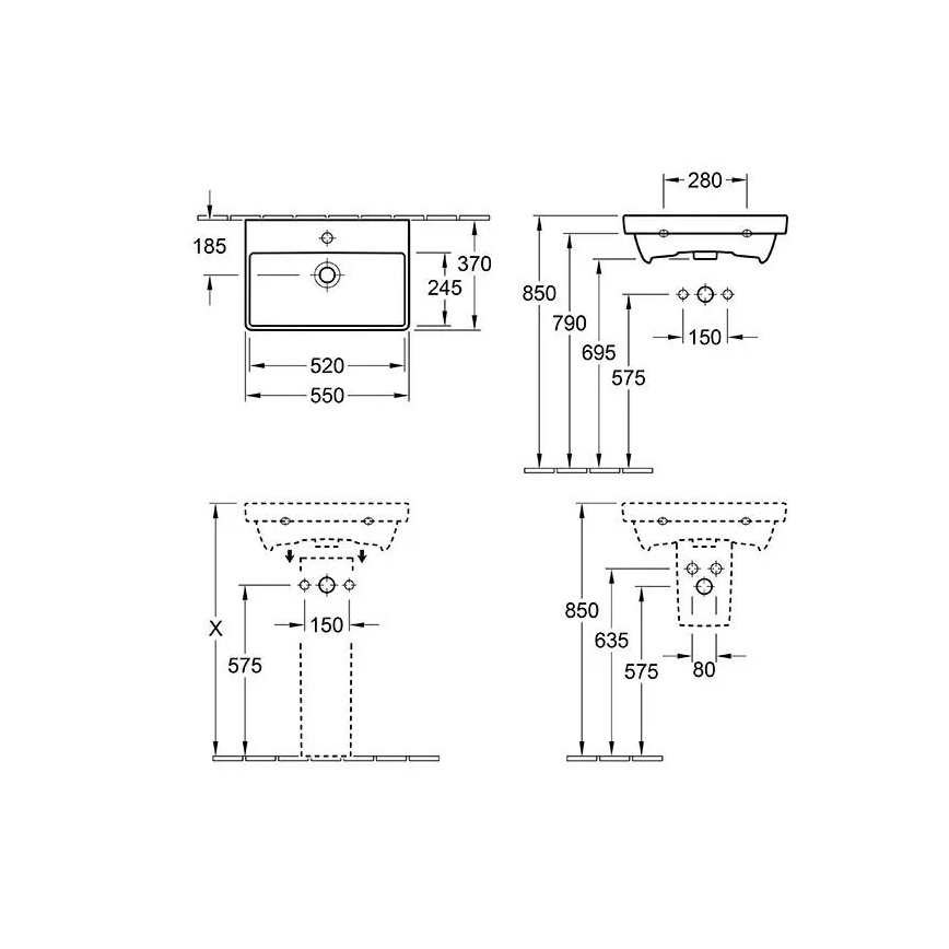 Villeroy & Boch 4A005501 - Pakabinamas praustuvas AVENTO 55x37 cm keramika/balta