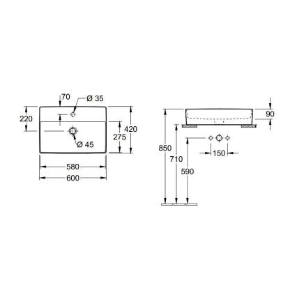 Villeroy & Boch 4A076001 - Ant stalviršio pastatomas praustuvas MEMENTO 60x42 cm keramika/balta