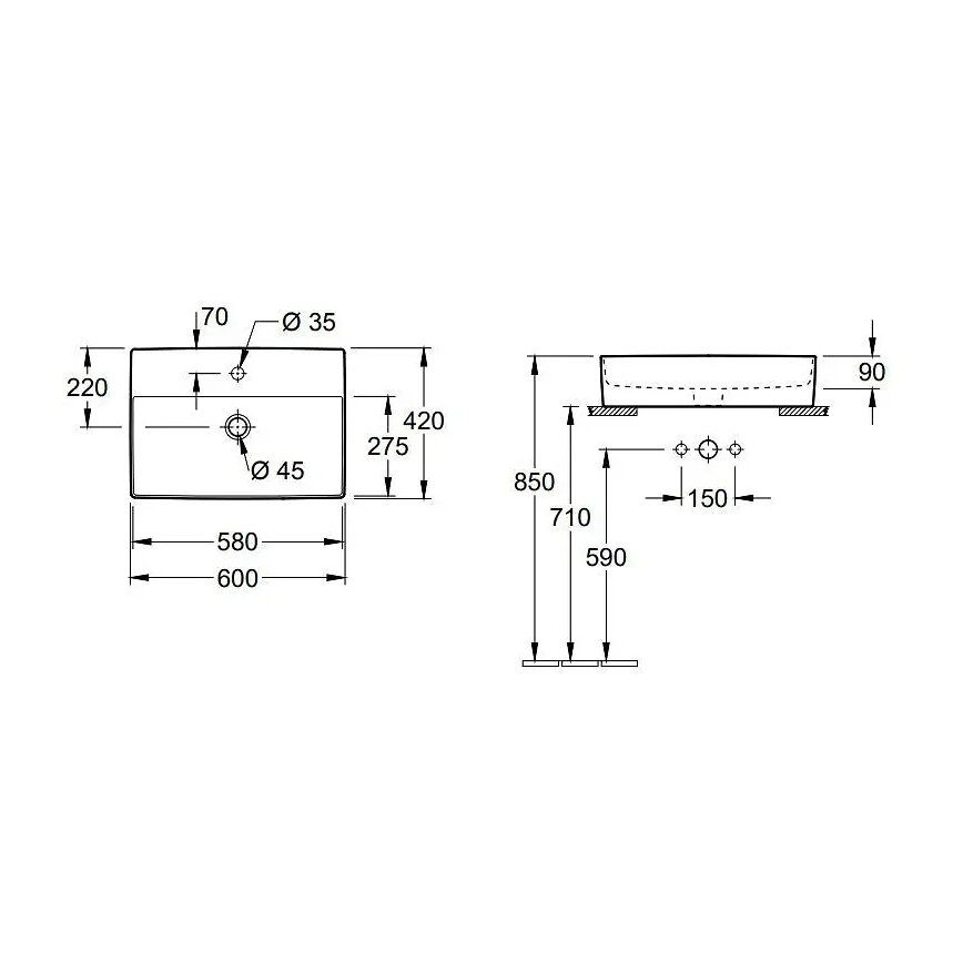 Villeroy & Boch 4A076001 - Ant stalviršio pastatomas praustuvas MEMENTO 60x42 cm keramika/balta
