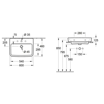 Villeroy & Boch 4A416G01 - Pakabinamas praustuvas O.NOVO 60x46 cm keramika/balta