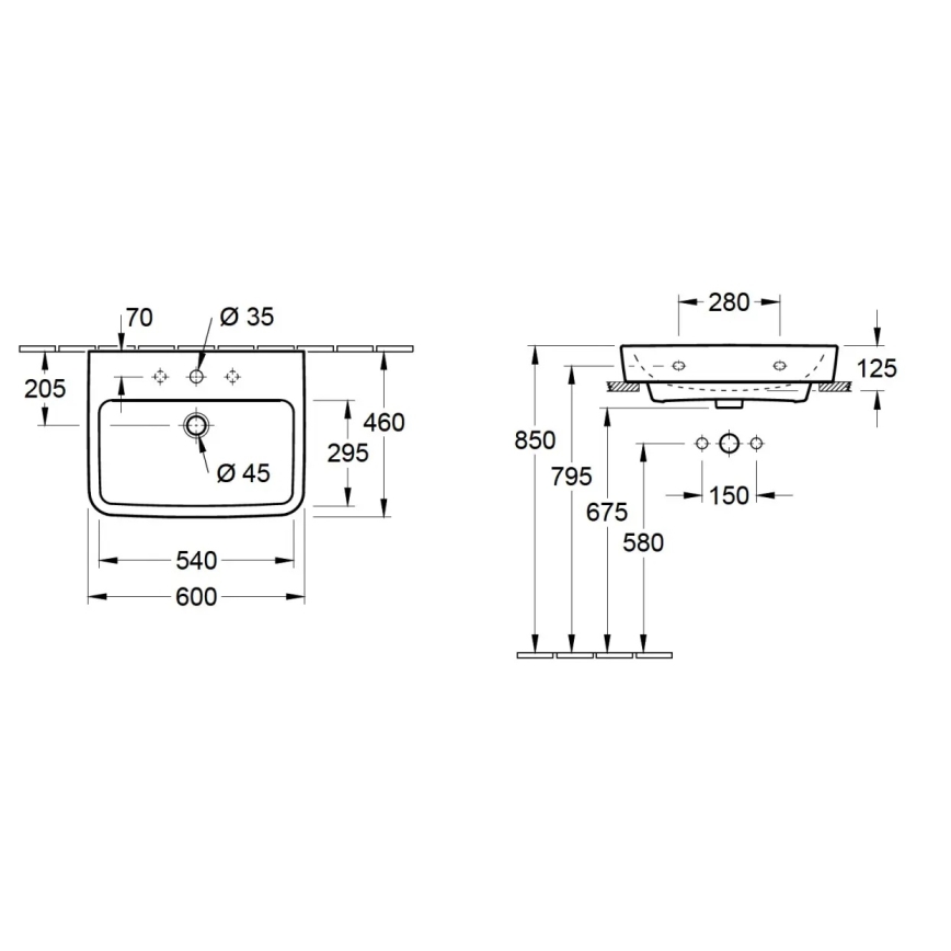 Villeroy & Boch 4A416G01 - Pakabinamas praustuvas O.NOVO 60x46 cm keramika/balta