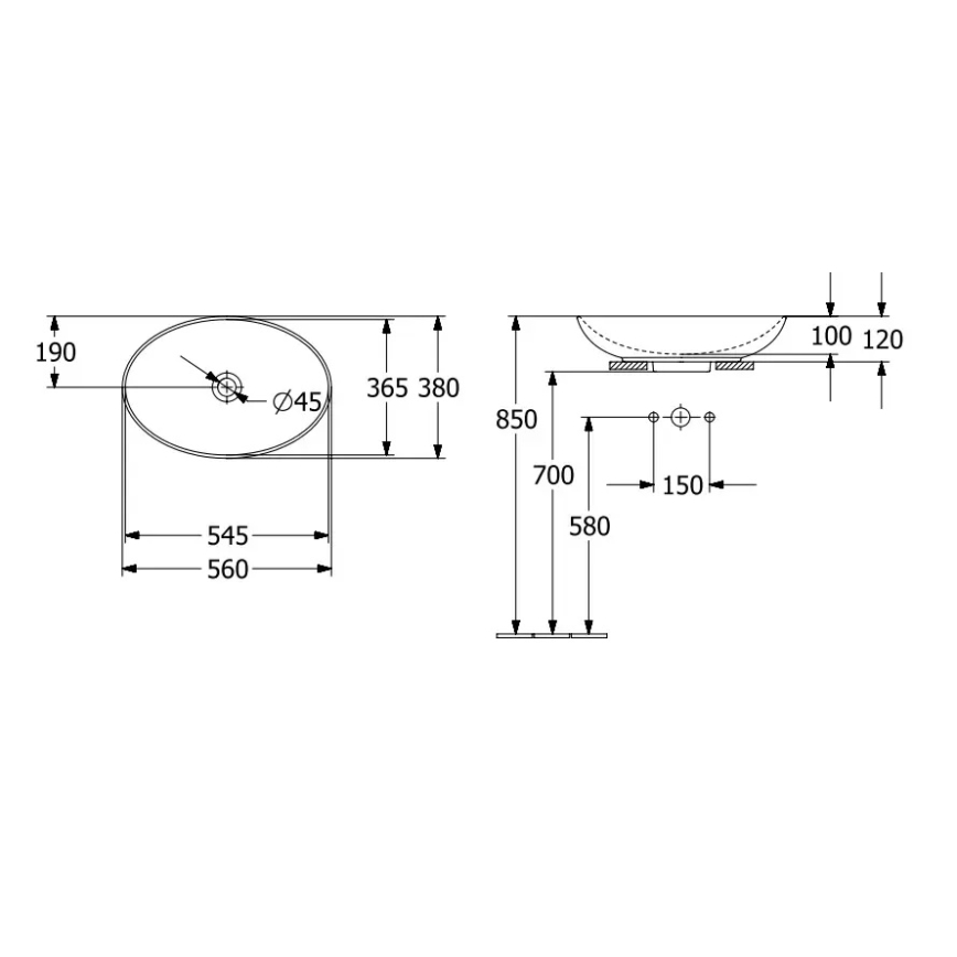 Villeroy & Boch 4A490101 - Stalviršinis praustuvas LOOP&FRIENDS 56x38 cm keramika/balta