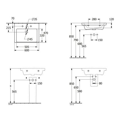 Villeroy & Boch 4A706001 - Pakabinamas praustuvas SUBWAY 3.0 60x47 cm keramika/balta