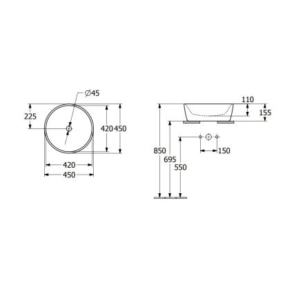 Villeroy & Boch 5A254501 - Praustuvas ant stalviršio ARCHITECTURA Ø 45 cm keramika/balta