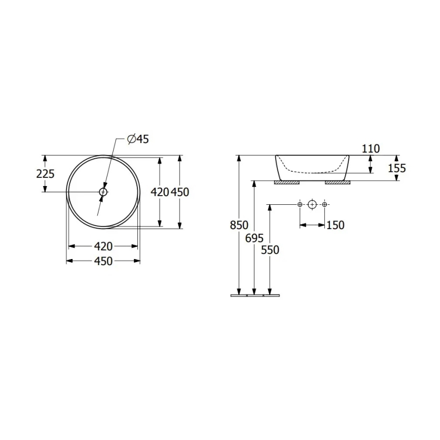 Villeroy & Boch 5A254501 - Praustuvas ant stalviršio ARCHITECTURA Ø 45 cm keramika/balta