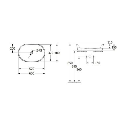 Villeroy & Boch 5A266001 - Praustuvas ant stalviršio ARCHITECTURA 60x40 cm keramika/balta