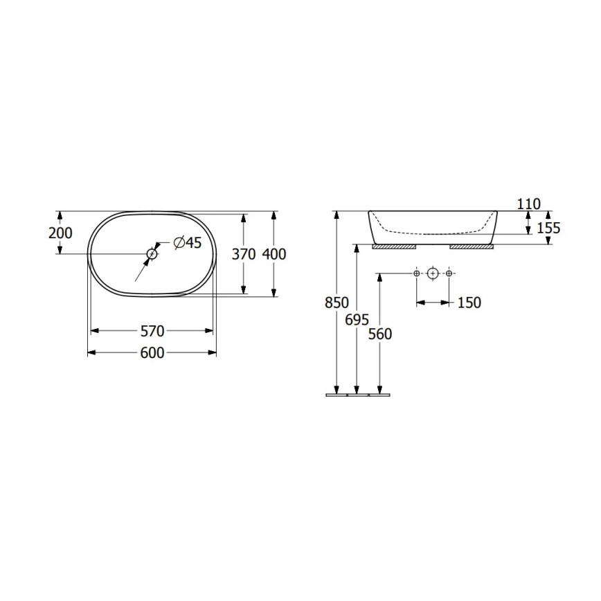 Villeroy & Boch 5A266001 - Praustuvas ant stalviršio ARCHITECTURA 60x40 cm keramika/balta