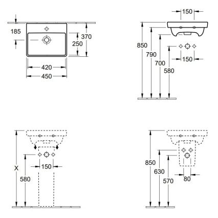 Villeroy & Boch 73584501 - Pakabinamas praustuvas AVENTO 45x37 cm keramika/balta