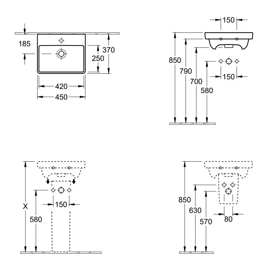 Villeroy & Boch 73584501 - Pakabinamas praustuvas AVENTO 45x37 cm keramika/balta