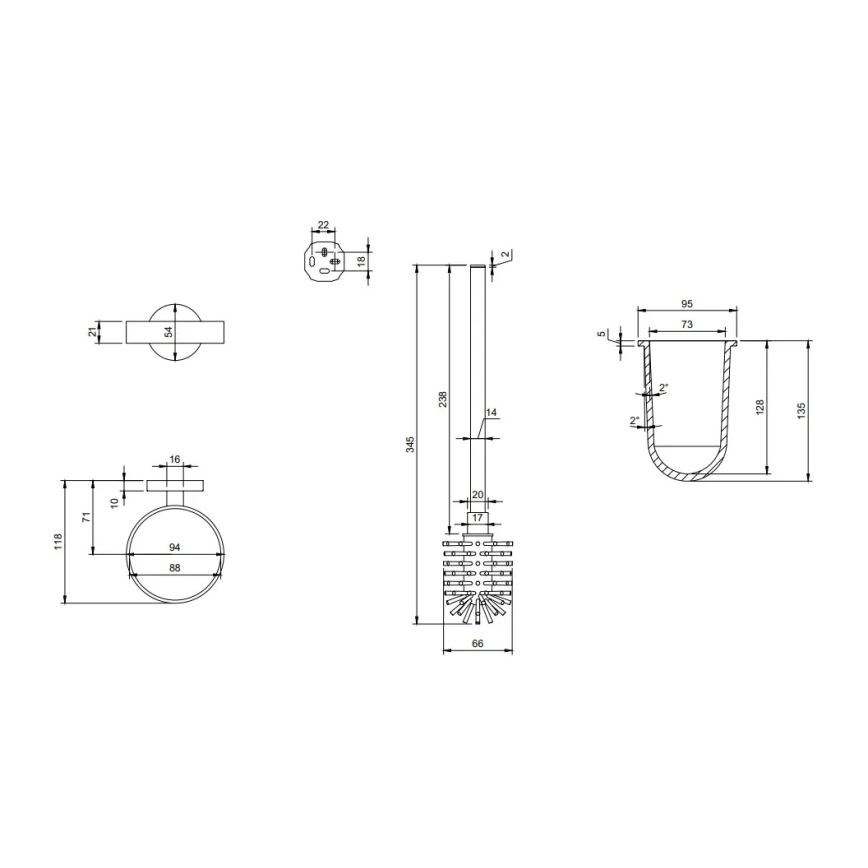 Villeroy & Boch TVA15101600061 - Sieninis WC šepetys ELEMENTS stiklas/blizgus chromas