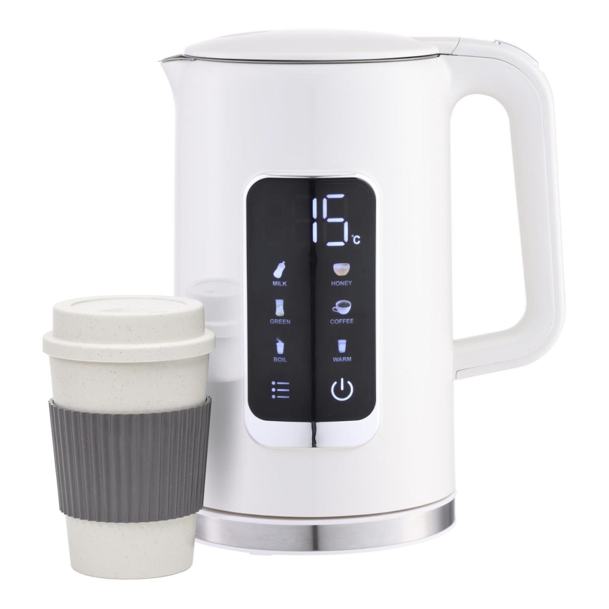 Virdulys su LCD ekranu 1,7 l 2200W/230V balta + kelioninė taurė 450 ml