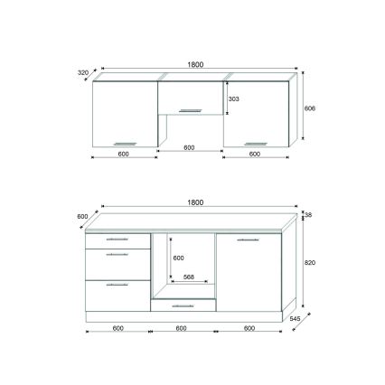 Virtuvės komplektas CELESTE 180 cm blizgios pilkos spalvos