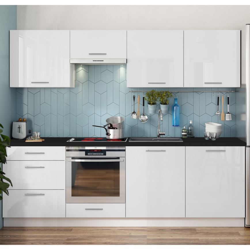 Virtuvės komplektas CELESTE 240 cm blizgi balta