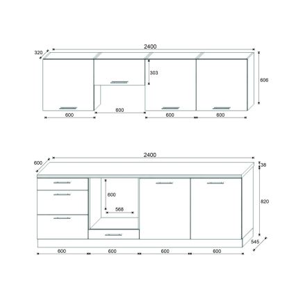 Virtuvės komplektas CELESTE 240 cm, blizgi pilka
