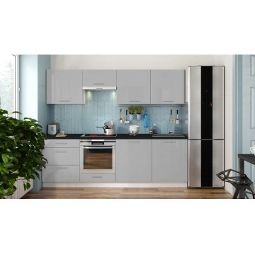 Virtuvės komplektas CELESTE 240 cm, blizgus pilkos spalvos