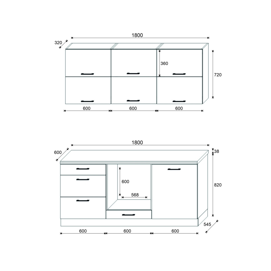 Virtuvės komplektas ELISE 180 cm grafitas