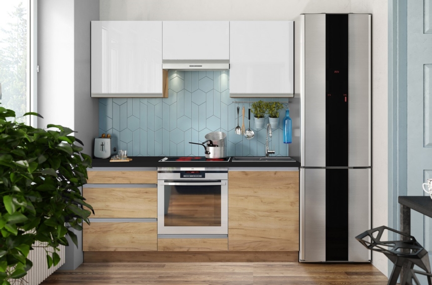 Virtuvės komplektas MARINA 180 cm ąžuolas craft/blizgi balta