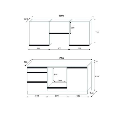 Virtuvės komplektas MARINA 180 cm ąžuolas craft/blizgi balta