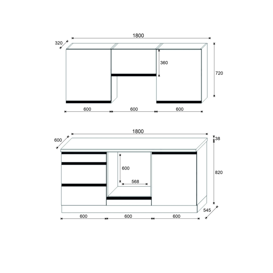 Virtuvės komplektas MARINA 180 cm ąžuolas craft/blizgi balta