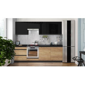Virtuvės komplektas MARINA 240 cm ąžuolas craft/blizgi juoda