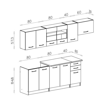 Virtuvės komplektas MARISA 260 cm, sonoma ąžuolas