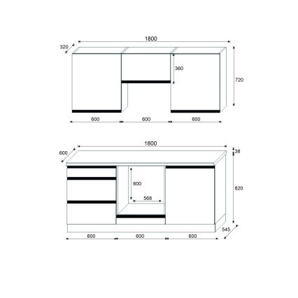 Virtuvinė spintelė MARINA 180 cm ąžuolas craft / blizgi juoda