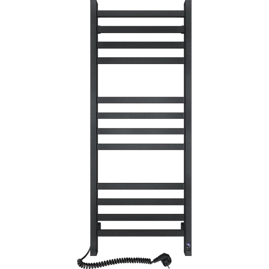 Vonios kambario kopėčių radiatorius su termostatu AVANGARD 459W/230V 120,6 cm IP44 juodas kairinis kampuotas