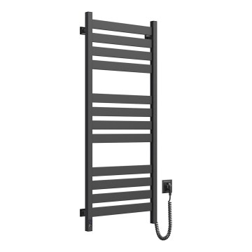 Vonios kambario kopėčių radiatorius su termostatu LARGO 541W/230V 120,6 cm IP44, juodas, dešinysis, kampinis