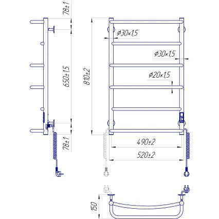 Vonios kambario kopėčių tipo rankšluosčių džiovintuvas LUX 105 W/230 V 81×52 cm, nerūdijančio plieno/antracitas, dešinės pusės