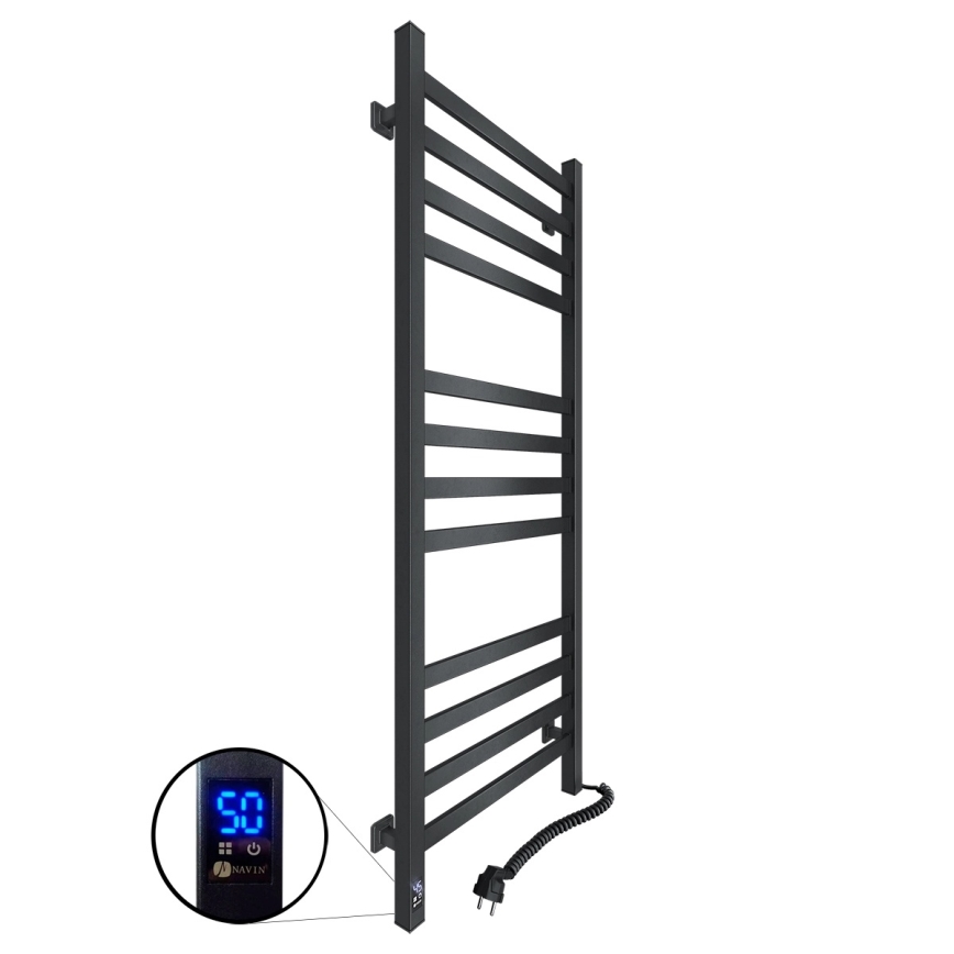 Vonios rankšluosčių radiatorius su termostatu AVANGARD 459W/230V, 120,6 cm, IP44, juodas, dešininis, kampuotas